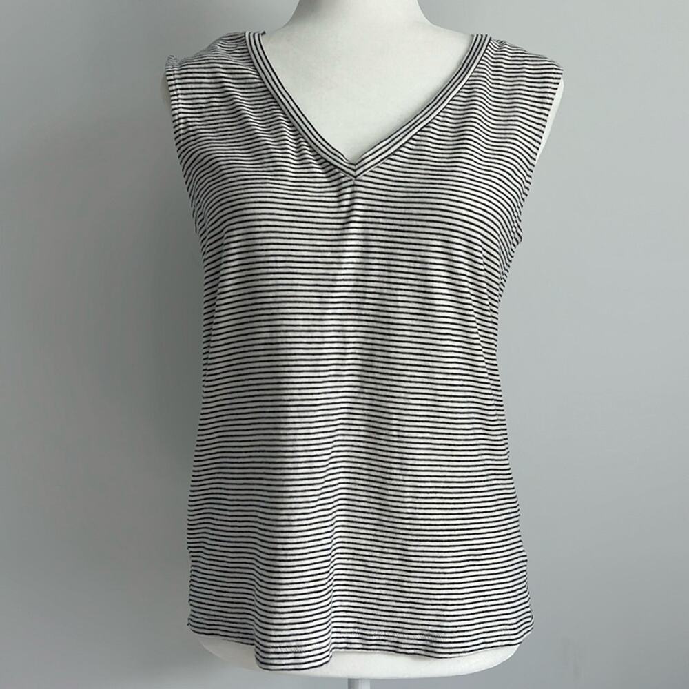 J BRAND ivory & blue striped v-neck tank top small